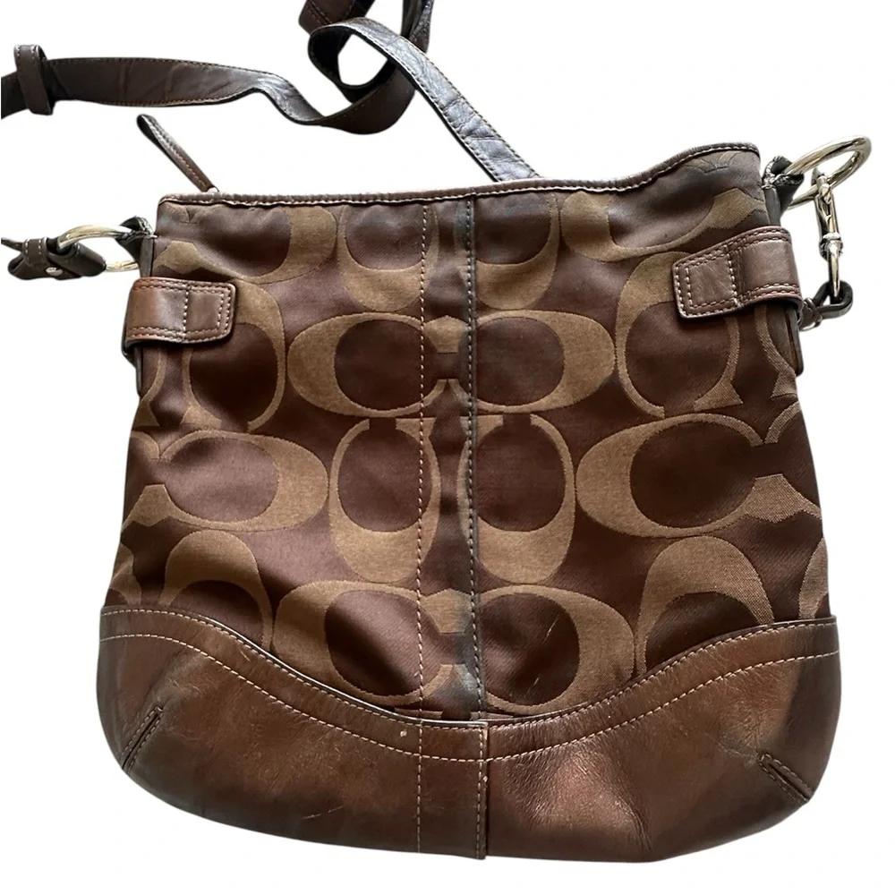 Coach F19730 signature monogram crossbody bag in chocolate‎ brown